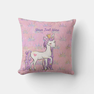 Cojín Decorativo Purpurina rosa morado de unicornio blanco/texto pe