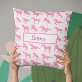 Cojín Decorativo Purpurina Rosa Patrón de Caballo Niña Pequeña Nomb