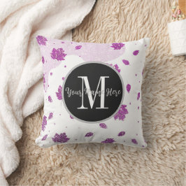 Cojín Decorativo Purpurina rosa suave hojas otoñales Añadir tu nomb