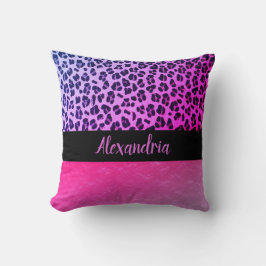 Cojín Decorativo Purpurinoso de Leopardo Rosado Caliente Personaliz
