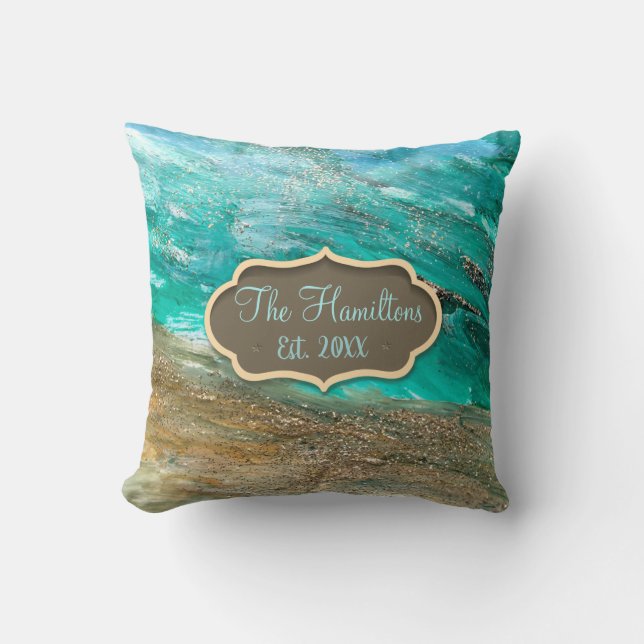 Cojín Decorativo Purpurinoso Resumen moderno Nombre de la familia p (Anverso)