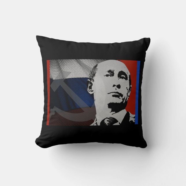 Cojín Decorativo Putin con bandera rusa (Anverso)