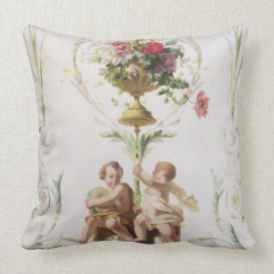 Cojín Decorativo Putti en medio de swags de flores y de hojas