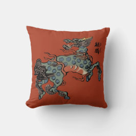 Cojín Decorativo Qilin chino vintage sobre rojo chino