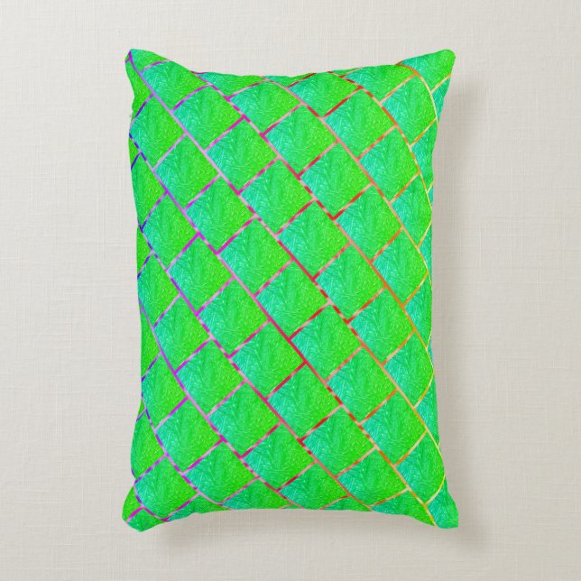 Cojín Decorativo Quadrados verde azulado, linhas de três cores. (Frente (Vertical))