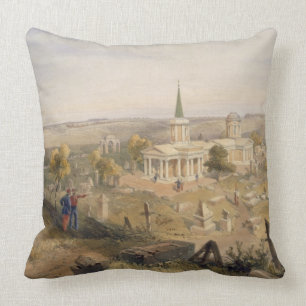 Cojín Decorativo Quarantine el cementerio y la iglesia, placa 'del