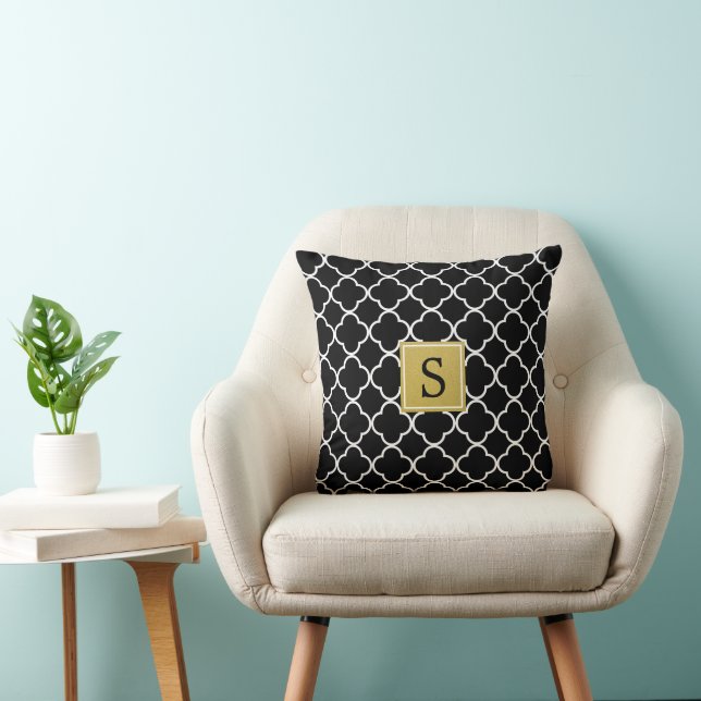 Cojín Decorativo Quatrefoil Blanco Y Negro, Latticework, Su Nombre (Silla)