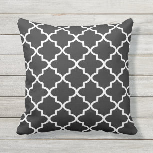 Cojín Decorativo Quatrefoil marroquí blanco y negro moderno