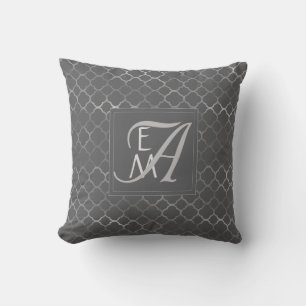 Cojín Decorativo Quatrefoil MONOGRAM GRAY SILVER Boda