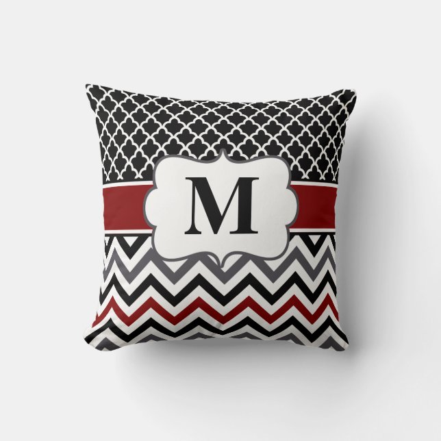 Cojín Decorativo Quatrefoil rojo negro Chevron (Anverso)
