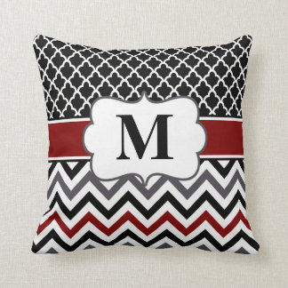Cojín Decorativo Quatrefoil rojo negro Chevron