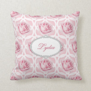 Cojín Decorativo Quatrefoil rosado del rosa y blanco que repite el