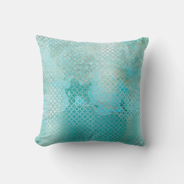 Cojín Decorativo Quatrefoil Silver Beach Aqua Ocean Grungy Steel (Anverso)