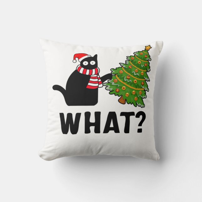 Cojín Decorativo Qué gato negro divertido del árbol de Navidad (Anverso)