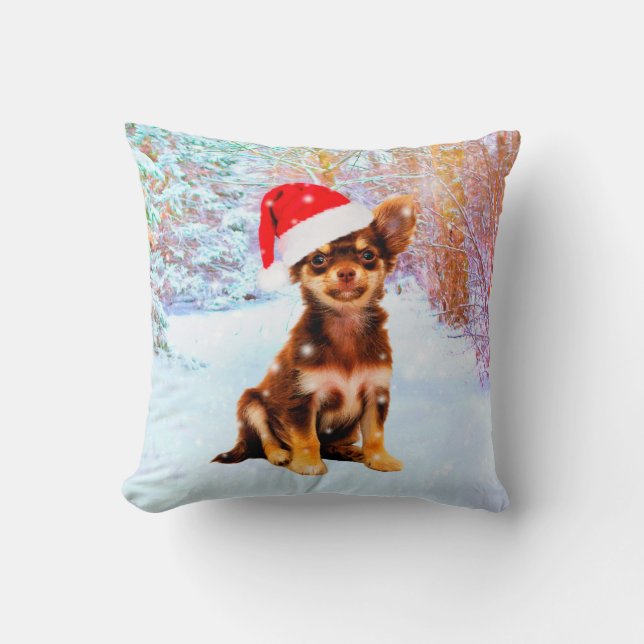 Cojín Decorativo Que los Navidades de la nieve festejen perro chihu (Anverso)