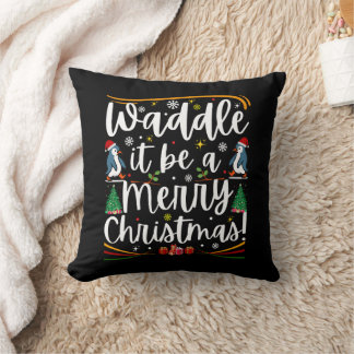 Cojín Decorativo Que sea una alegre Navidad de pingüinos