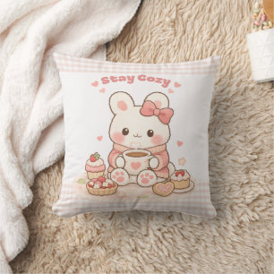 Cojín Decorativo Quédate Acogedor Conejo Lindo de Cuadros Rosado Ho