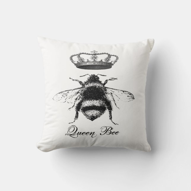 Cojín Decorativo Queen Bee, negro y blanco (Anverso)