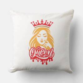 Cojín Decorativo Queen Design – Tipografía de Corona Real Elegante 
