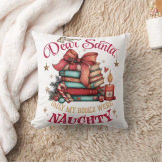 Cojín Decorativo Querido Santa, Solo Mis Libros Fueron Traviesos 