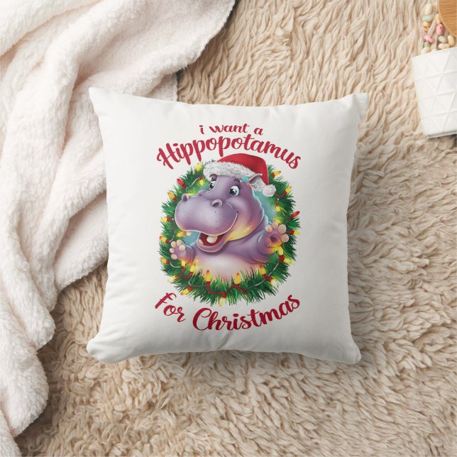 Cojín Decorativo Quiero Hipopótamo Para Navidades Xmas Hippo (Manta)