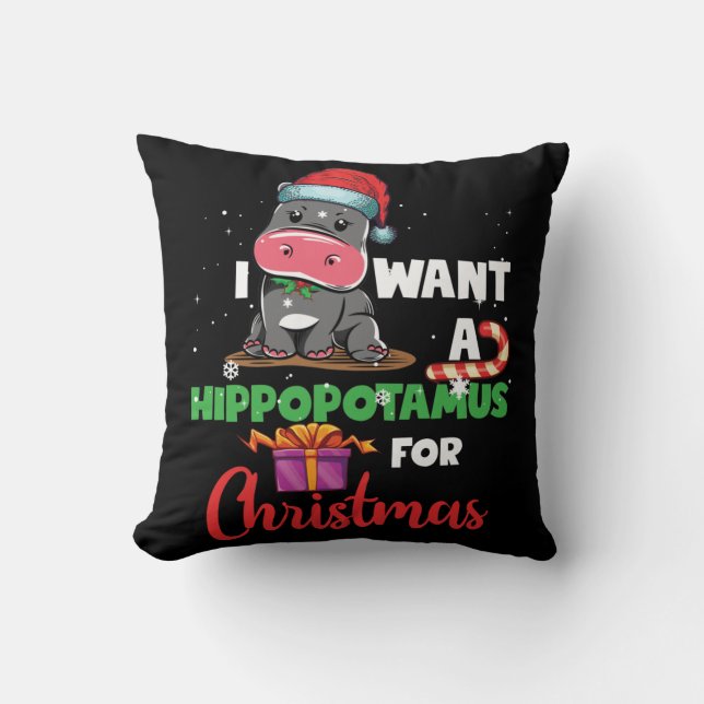 Cojín Decorativo Quiero Hipopótamo Para Navidades Xmas Hippo (Anverso)