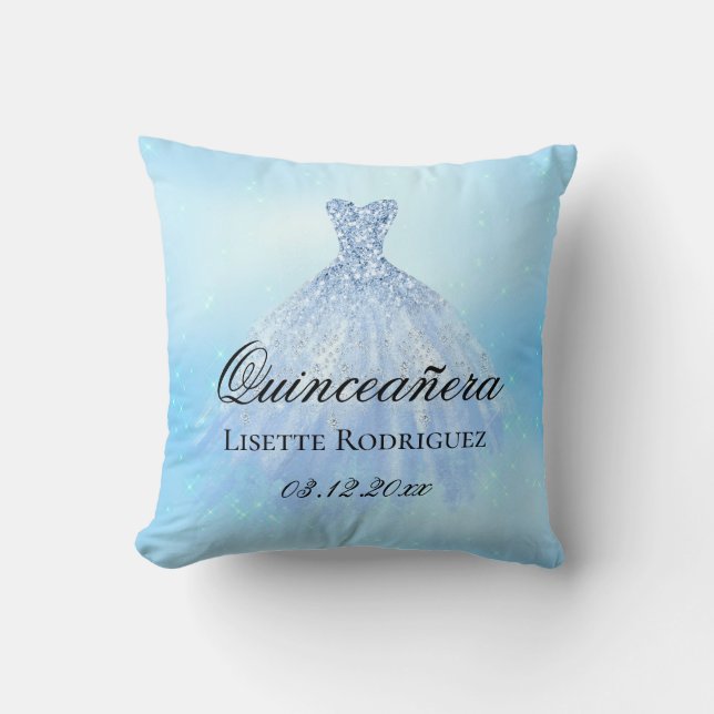 Cojín Decorativo Quinceanera azul bebé personalizada (Anverso)