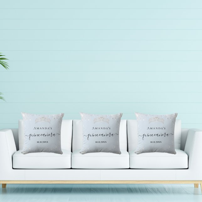 Cojín Decorativo Quinceanera bebé purpurina de plata azul tiara nom (Subido por el creador)