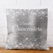 Quinceañera Brillante de Plata con Purpurina y Hoj