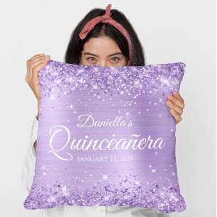 Cojín Decorativo Quinceañera de Purpurina Lavanda Brillante
