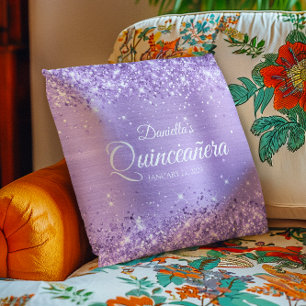 Cojín Decorativo Quinceañera de Purpurina Lavanda Brillante