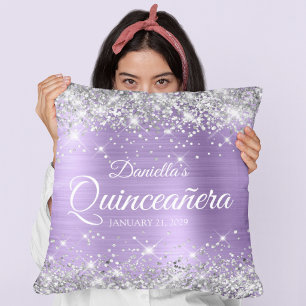 Cojín Decorativo Quinceañera de Purpurina Plateada Rosa Fólder