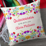 Cojín Decorativo Quinceanera Fiesta Mexicana Flores Blancas<br><div class="desc">La almohada de Quinceañera con flores de fiesta mexicana - o siéntete libre de personalizar como un hermoso regalo de sake para celebrar cualquier ocasión. Esta colorida y vibrante almohada de Quinceanera tiene flores de arte folclórico mexicano en azul y verde rosa color amarillo pálido. La plantilla está preparada para...</div>
