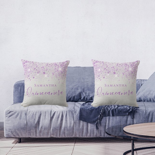 Cojín Decorativo Quinceanera gotas púrpuras metalizado monogramo no (Subido por el creador)
