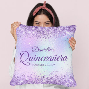 Cojín Decorativo Quinceañera Purpura Brillante Pálido Iridescente