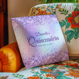 Cojín Decorativo Quinceañera Purpura Brillante Pálido Iridescente