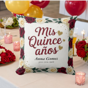 Cojín Decorativo Quinceanera Red Rose Personalizada Mis Quince Anos