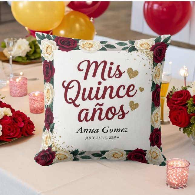 Cojín Decorativo Quinceanera Red Rose Personalizada Mis Quince Anos (Subido por el creador)