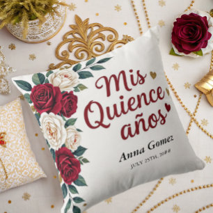 Cojín Decorativo Quinceanera Red Rose Personalizada Mis Quince Anos