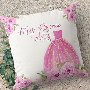 Cojín Decorativo Quinceañera Rosa Floral Mis Quince Años Personaliz