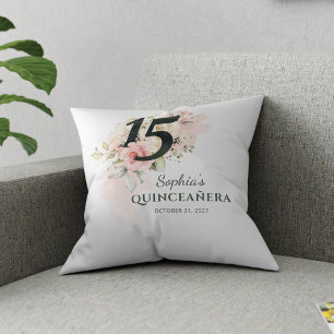 Cojín Decorativo Quinceañera Rosa Floral Rústico Rubor Cumpleaños 1