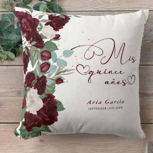 Cojín Decorativo Quinceañera Rosa Roja Personalizada Mis Quince Año