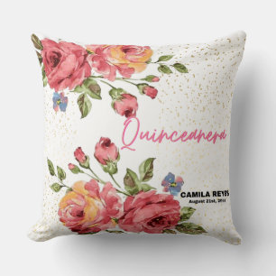 Cojín Decorativo Quinceañera Rosas Rojas Vintage Personalizadas