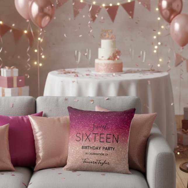 Cojín Decorativo Quinceañera Rose Gold & Burgundy Glitter Luxury (Subido por el creador)