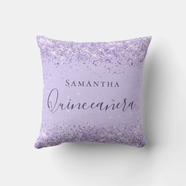 Cojín Decorativo Quinceanera violeta lila purpurina de polvo