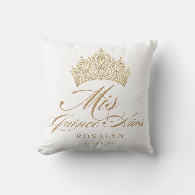 Cojín Decorativo Quinceanera White Gold Tiara Quinceanera Pillow (Anverso)