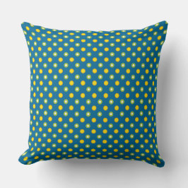 Cojín Decorativo Quirky Green Yellow Polka puntos sobre el azul osc