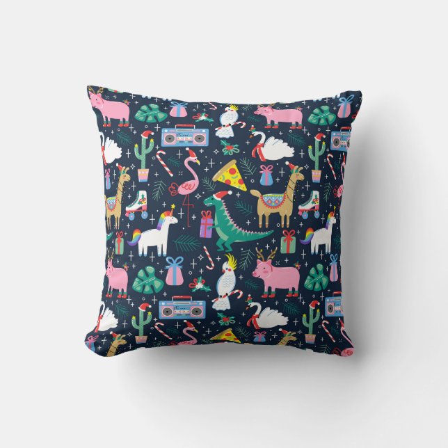 Cojín Decorativo Quirky Holiday Animales y patrón de iconos (Anverso)