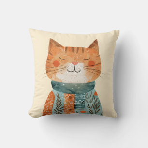 Cojín Decorativo Quirky Kitten Ilustracion mejor mamá gato acuarela