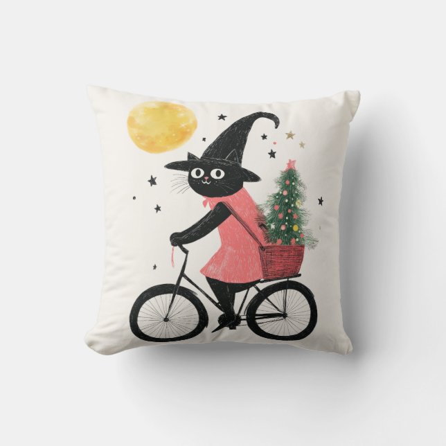 Cojín Decorativo Quirky y espeluznante Navidades de ciclismo de gat (Anverso)